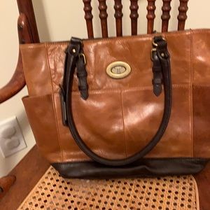 Dark brown and chestnut brown Tignanello handbag